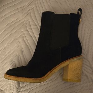 Ralph Lauren Black Suede Chelsea Block Heel Ankle Boot